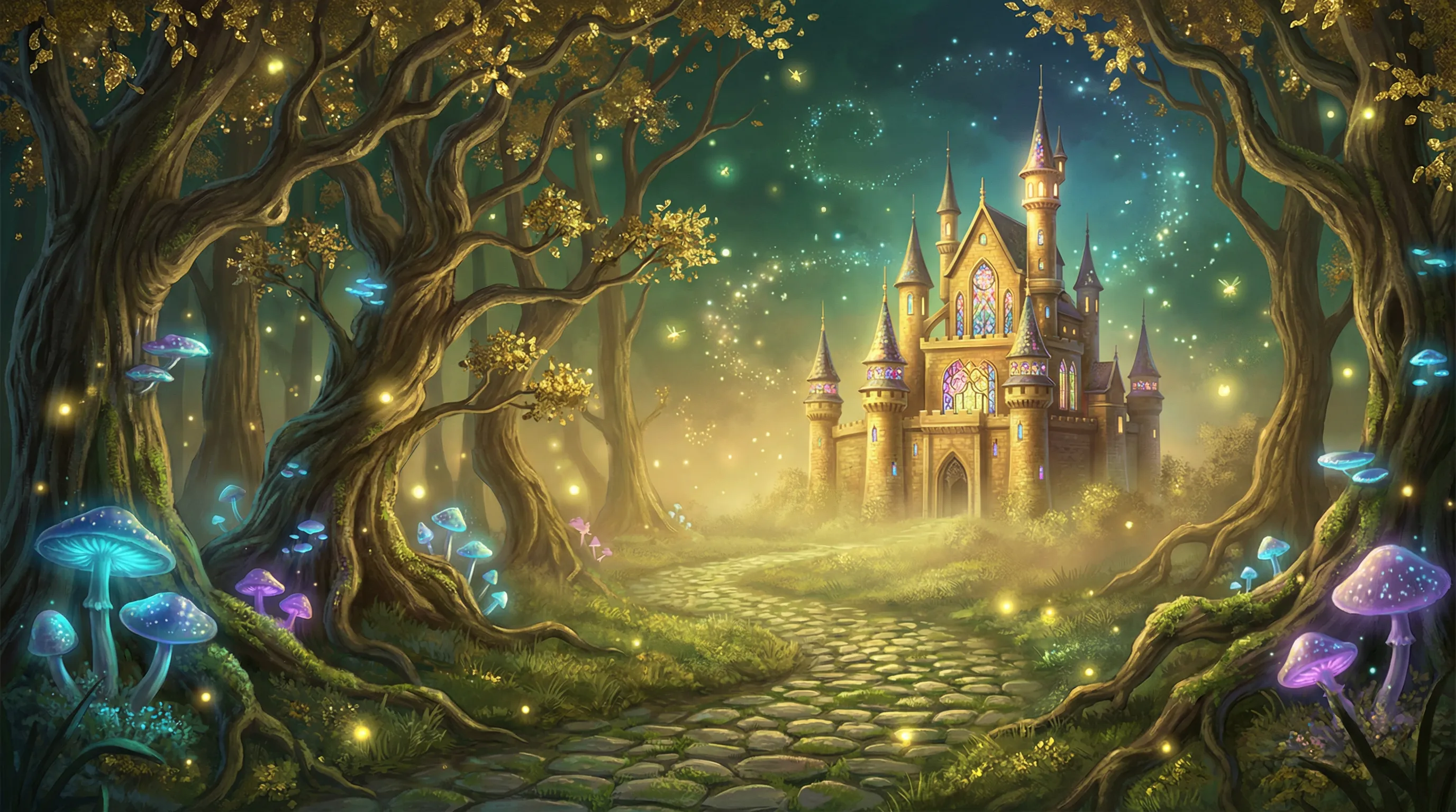 Floresta encantada do cassino Verabet com castelo dourado